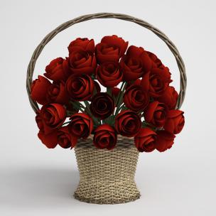 编织提篮玫瑰花、花卉花艺