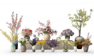 郁金香、绣球花、腊梅花瓶盆栽花卉