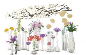 鸢尾、叶子花、火焰兰花瓶花卉