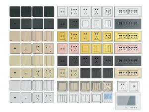 黑色、白色、银色开关和插座