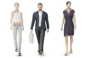 多人物之提箱的男人、穿牛仔裤的女人
