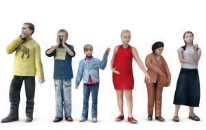 多人物之呐喊的儿童、站立思考的人