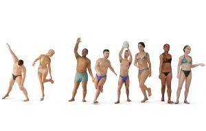 穿泳衣、运动中的多人人物