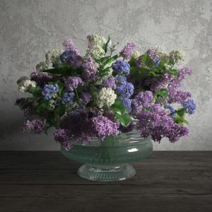 一束紫色绣球欧式透明花瓶花卉