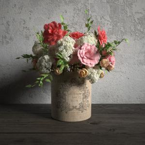 绣球花和月季花花瓶花卉