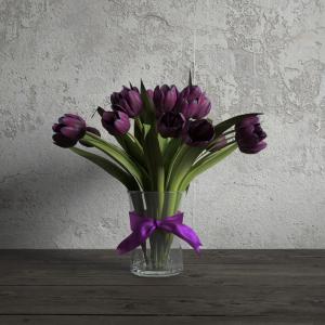 深紫色郁金香花瓶花卉