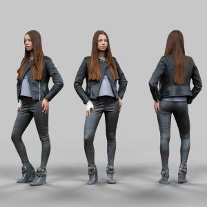 人物之穿皮衣、棕色头发的女人
