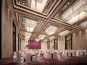 金属条装饰吊顶的新中式酒店宴会厅