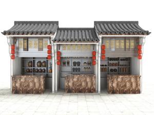 农村民俗中式古建筑陶瓷酒罐货摊