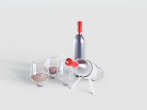红酒瓶和装有红酒的高脚杯