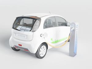 现代正在充电的白色电动汽车