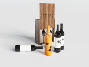 现代实木收纳红酒盒和红酒瓶
