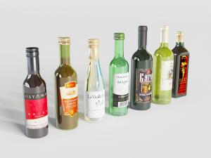 不同颜色玻璃瓶身金属瓶盖的酒瓶