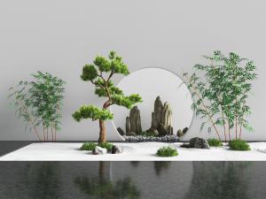 中式松树竹子景观小品