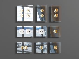 现代方形金属按钮、旋转开关