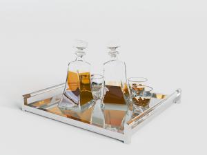 不锈钢托盘里的红酒瓶酒杯