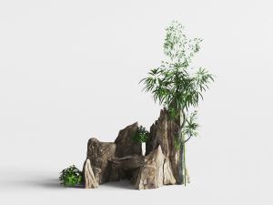 中式假山竹子景观小品