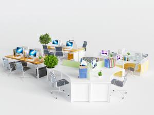 现代三人位、四人位办公桌椅组合