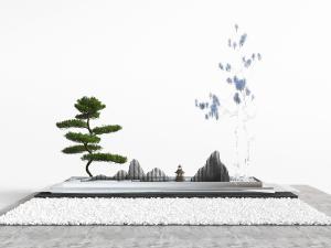 中式松树石头景观小品