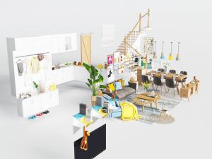 北欧多人沙发餐桌椅组合鞋柜楼梯