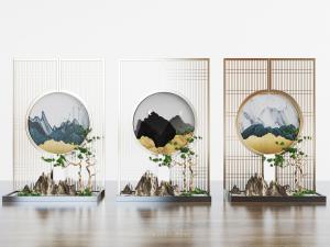 中式假山屏风景观小品