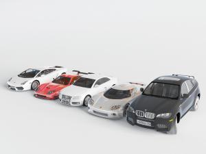 现代排列整齐的汽车、跑车和越野车