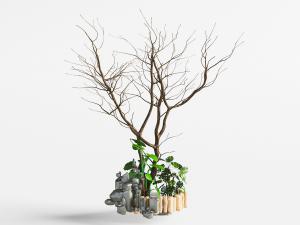 中式园林假山枯树景观小品