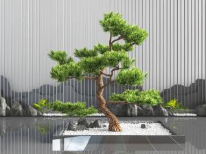 中式松树石头景观园艺小品
