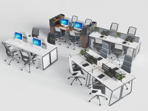 现代办公室多人位办公桌椅组合