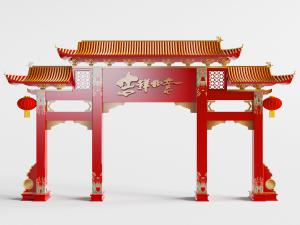 中式仿古红色的节日大门