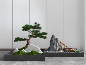 中式花坛松树景观小品
