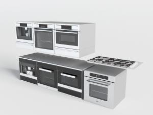 现代厨房家用烤箱、咖啡机和燃气灶