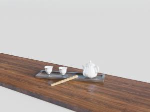 中式长方形托盘里的陶瓷茶具
