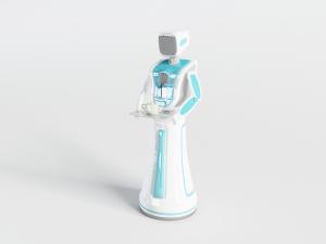 现代端着托盘茶具的机器人