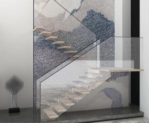 现代立体装饰画背景墙的旋转楼梯