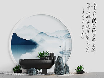 新中式石磨石头园艺小品