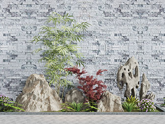 中式庭院假山竹子花坛景观园艺小品