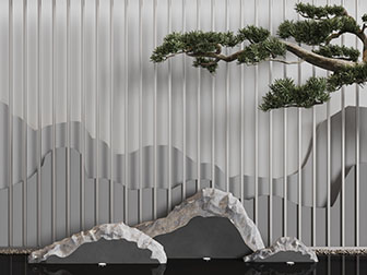 新中式假山松树景观小品