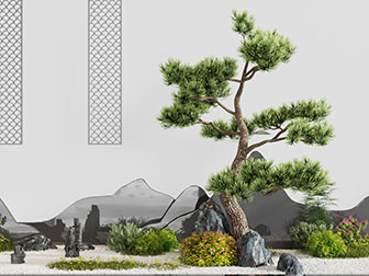 中式庭院松树景观园艺小品