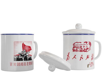 现代老式装饰图案的搪瓷缸