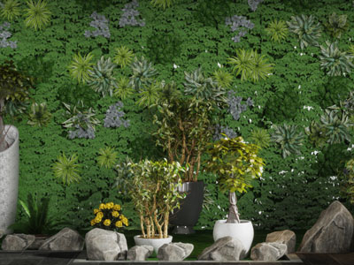 现代石头盆栽植物园艺小品