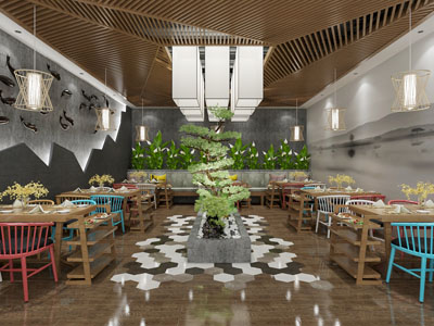 新中式饭店餐馆就餐区
