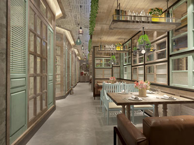 美式做旧饭店餐馆就餐区