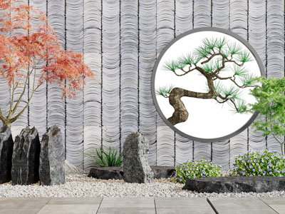 中式石头植物景观园艺小品