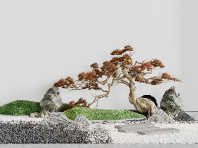 中式松树假山石头景观园艺小品