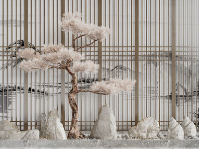 中式假山石头松树景观园艺小品