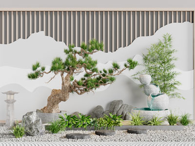 新中式松树山脉景观园艺小品