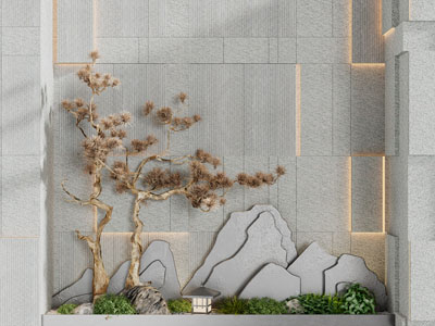 新中式松树假山室内景观园艺小品