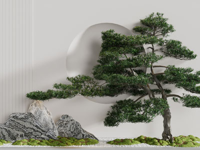 中式松树假山景观园艺小品