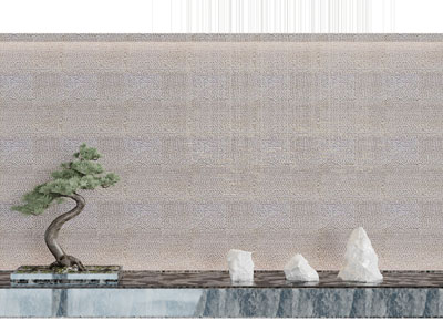 中式松树、水池景观园艺小品